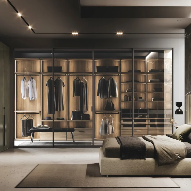 Neverstop Wardrobe interior with integrated lighting by Guzzini & Fontana